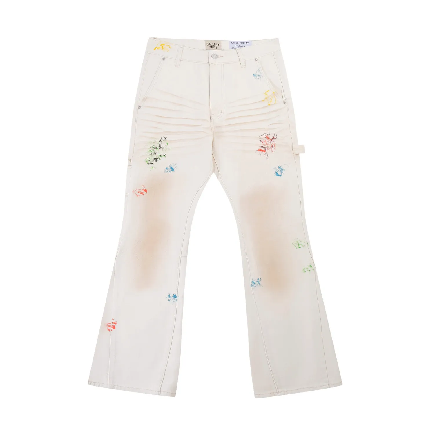 660#Gallery Dept new hand-painted splash-ink mud-dyed distressed style overalls logging pants washed off-white spliced ​​micro-flared jeans beautiful trendy versatile casual pants off-white S~XL P270
